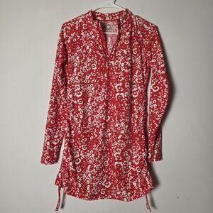 Coolibar UPF 50+ Red Floral Quarter Zip Sun Protection Tunic Top Size S